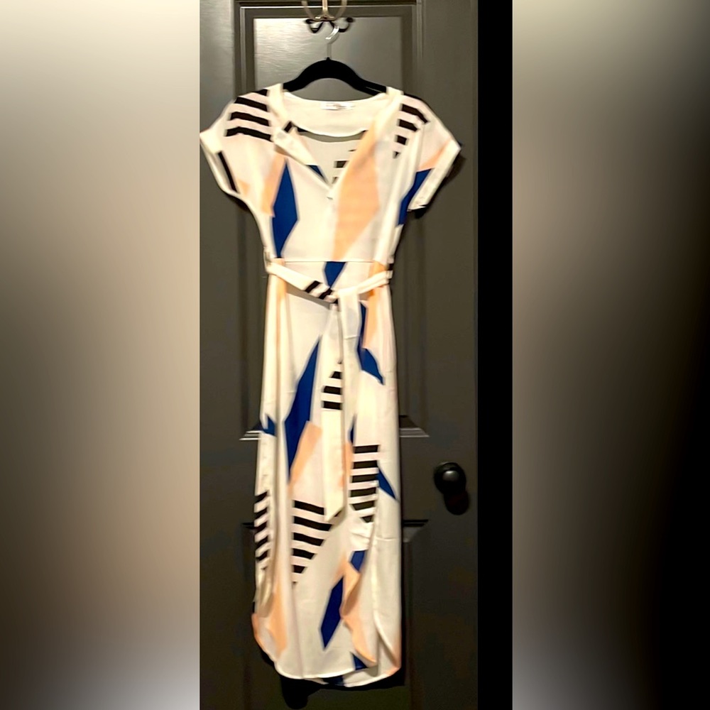 RESPI Ronics - Small White/Navy/Blush Tie Maxi Dress, Size Small, NWT